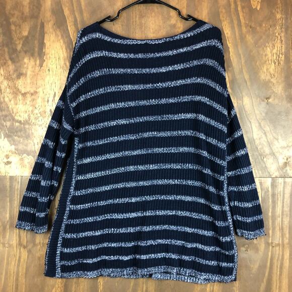 Coldwater Creek Womens Sweater Blue Knit Striped Boat Neck Long Sleeve Wool L - Picture 11 of 13
